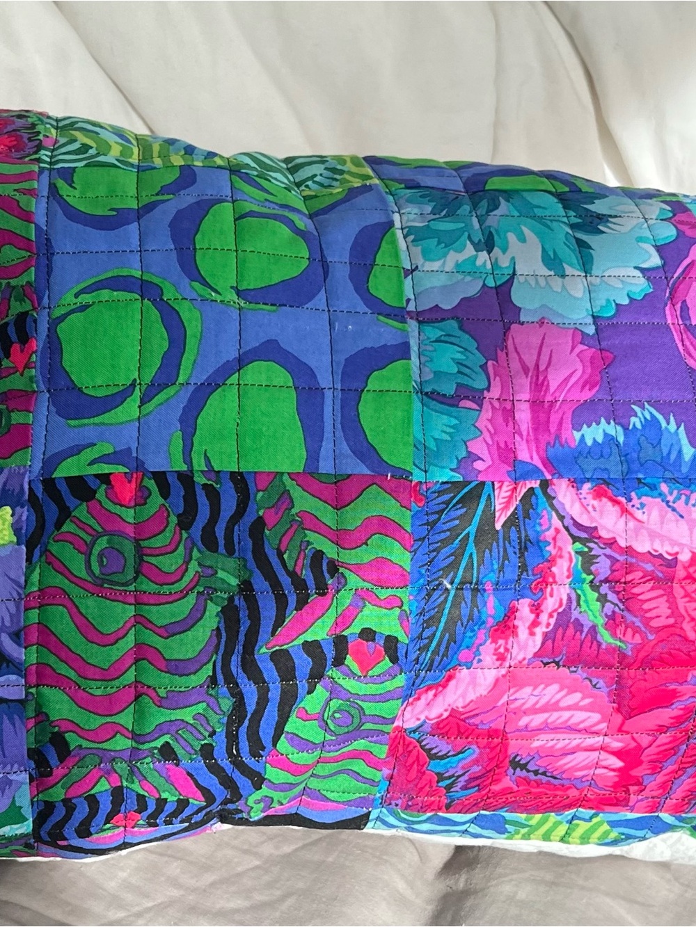 Vibrant Multicolor Quilted Pillow Sham - Bold Floral & Abstract Print